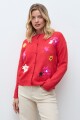 Cardigan bordado floral multicolor rojo