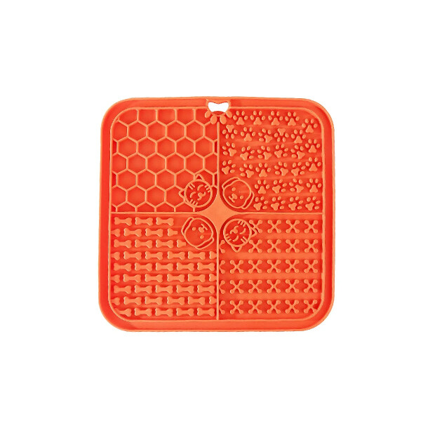 Plato Alfombra Cuadrado Lamer AntiAnsiedad Comida Perro Gato Variante Color Naranja