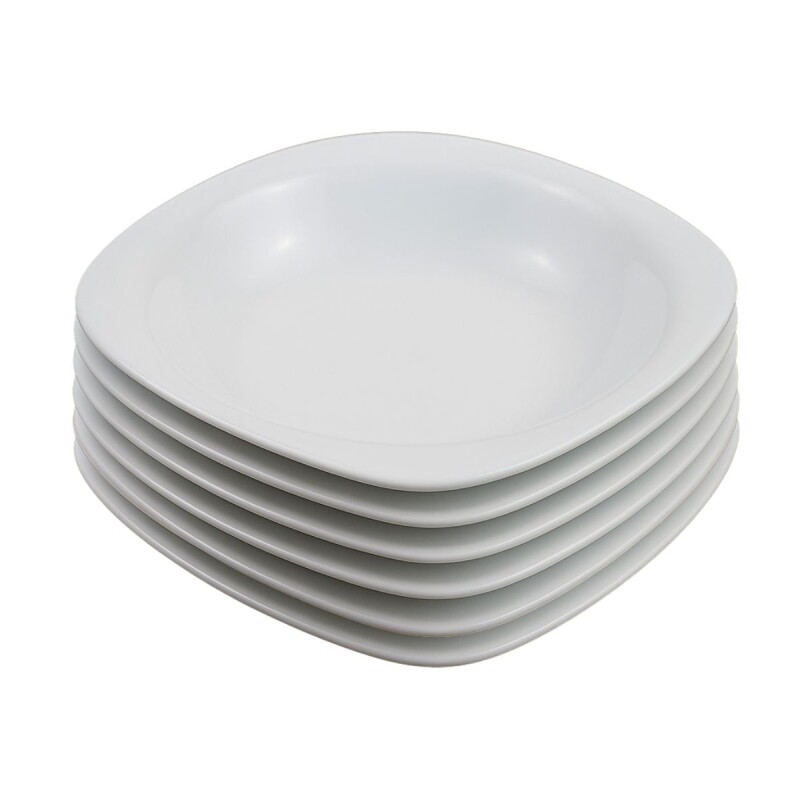 Set x6 Plato hondo semi cuadrado 23cm Opalina BLANCO