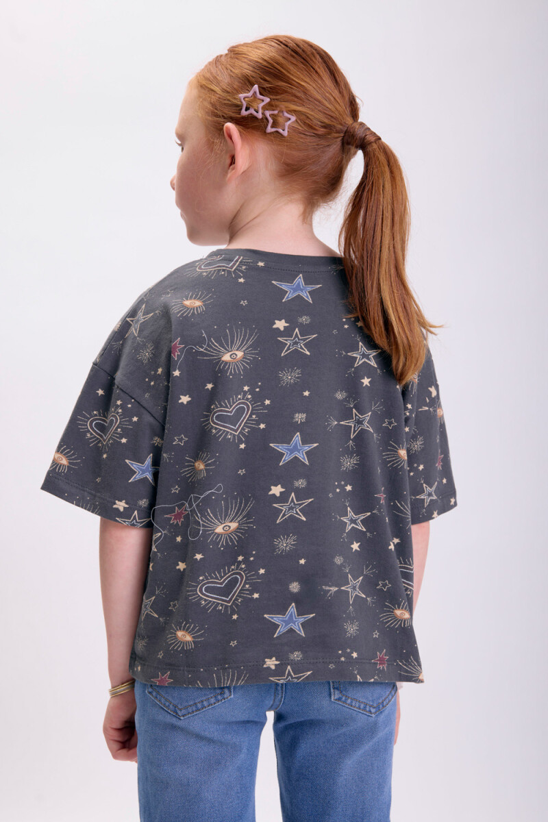 Remera Estampa Estrellas Gris Oscuro
