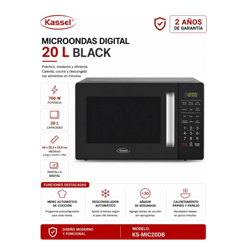 Microondas Digital Kassel 20l 700w Modelo Ks-mic20db Negro Microondas Digital Kassel 20l 700w Modelo Ks-mic20db Negro