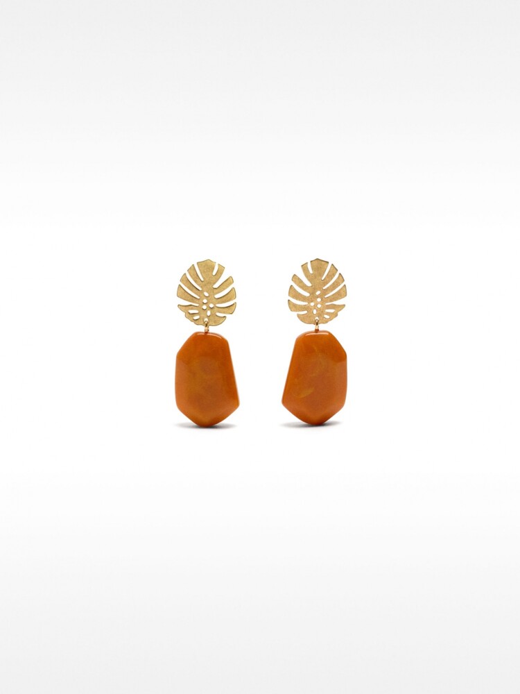 Pendientes Con Efecto Piedra De Hoja naranja