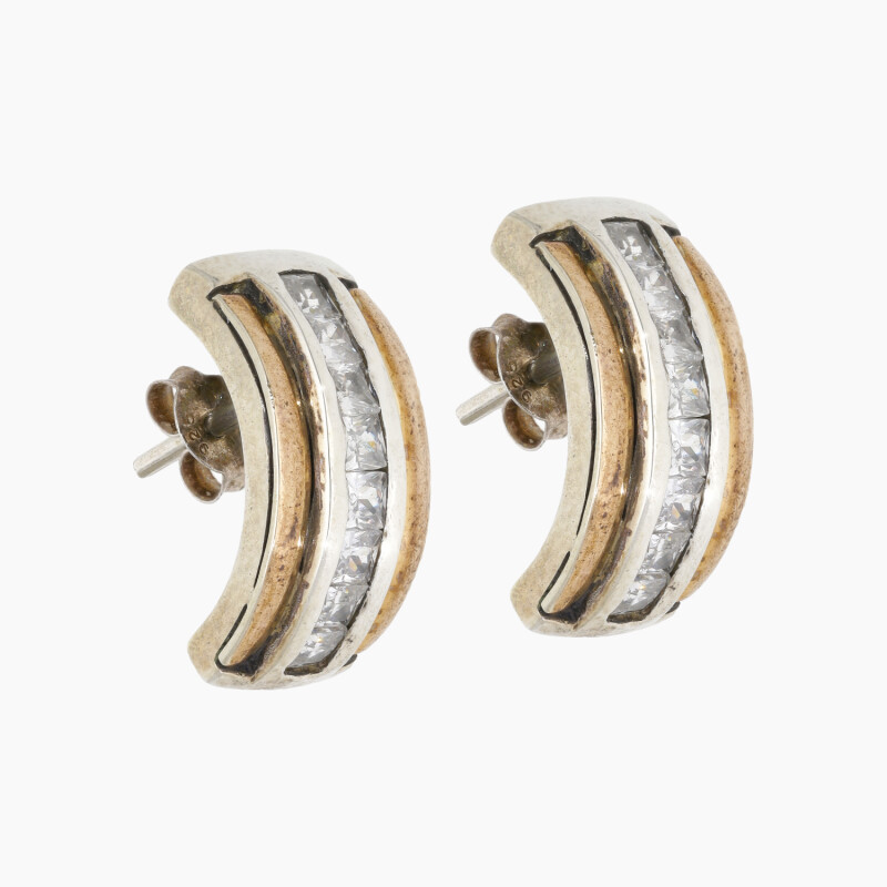 Caravanas en plata 925 y Oro con circonias Caravanas En Plata 925 Y Oro Con Circonias