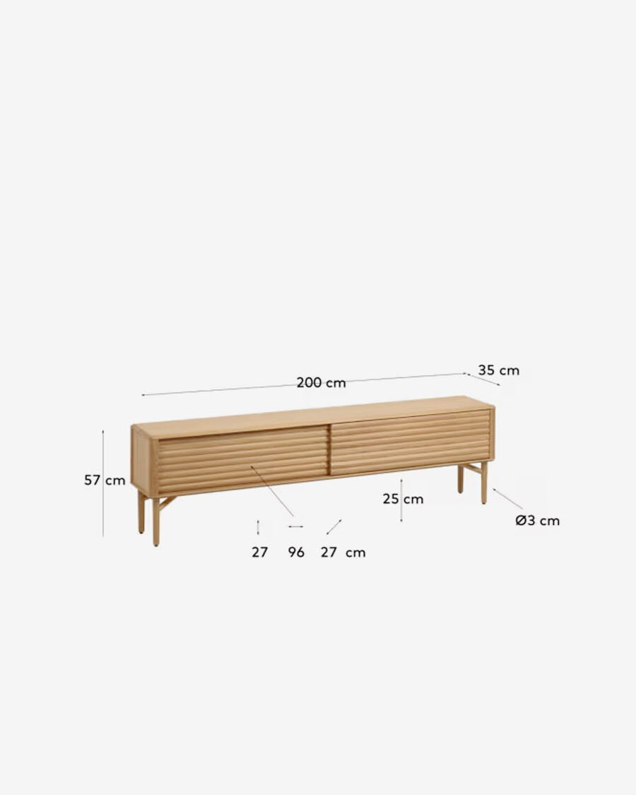 Mueble TV Lenon 200 x 57 cm de madera maciza y chapa de roble