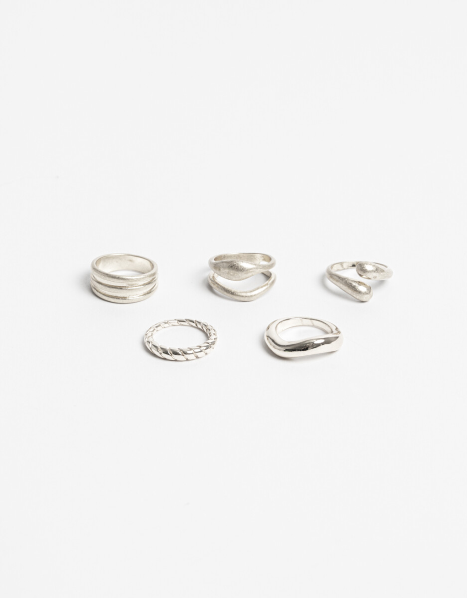 Set De Anillos Mix Silver 