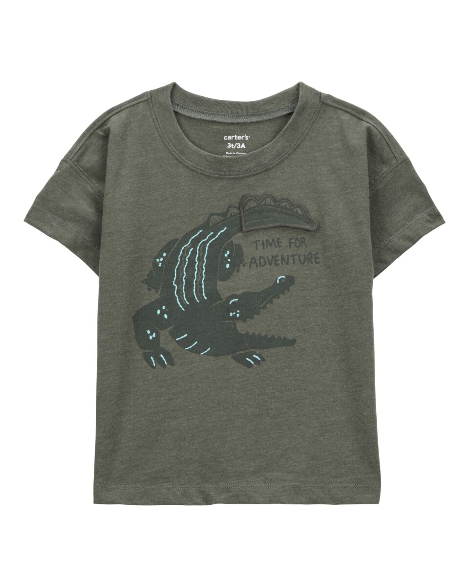 Remera de algodón, manga corta, estampa cocodrilo 