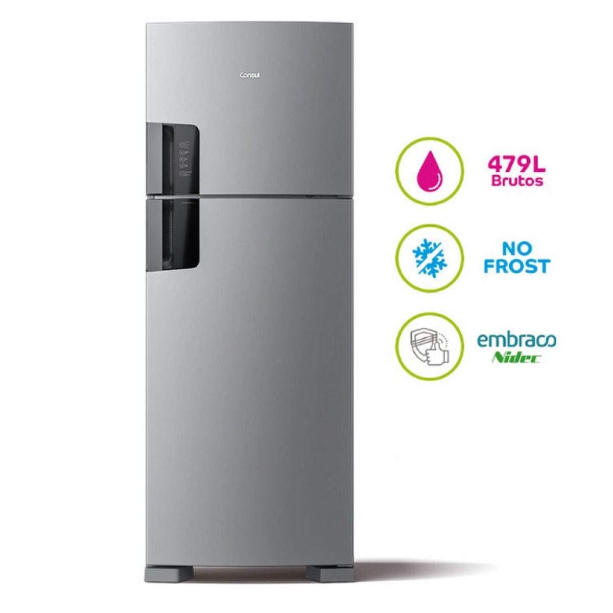 HELADERA CONSUL CON FREEZER FRIO SECO 479 LTS. INOX 