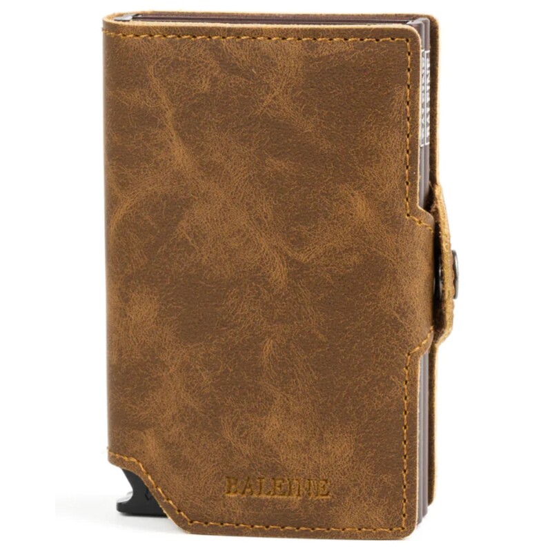 Billetera Baleine Double Kansas en Aluminio y Cuero con Protección RFID Light Brown