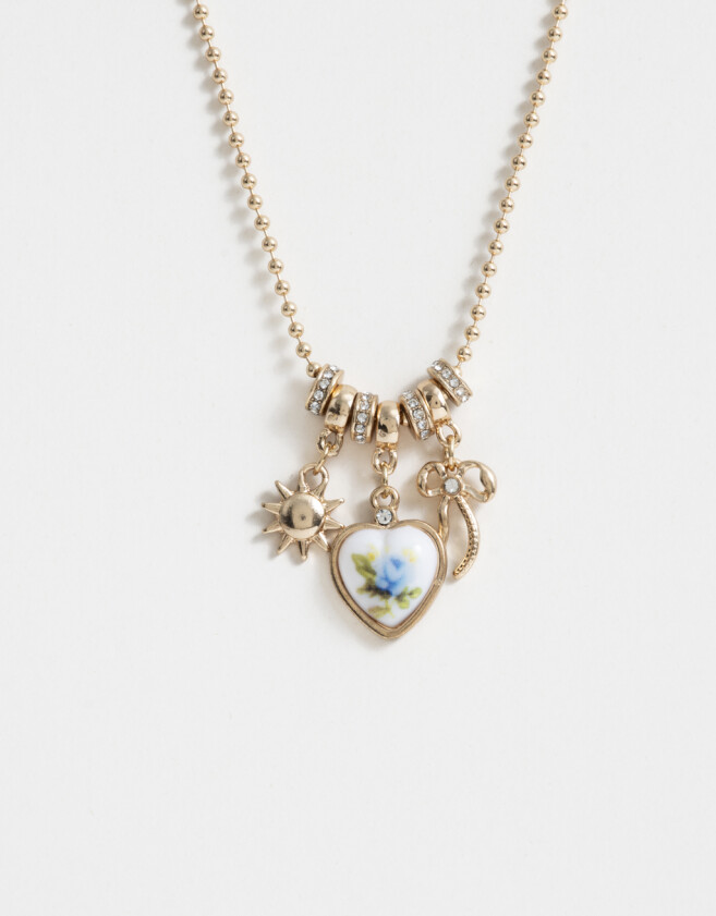 Collares Cortos Azul Collar Corto Multidijes - Dorado