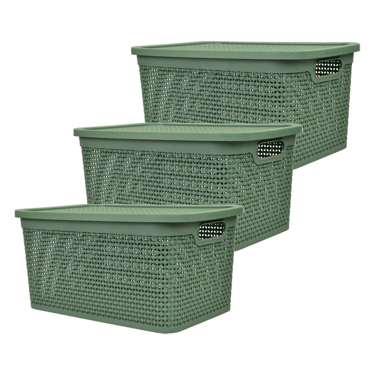 Set x3 Caja simil ratán 15 lts 39x26x19 cm - VERDE 