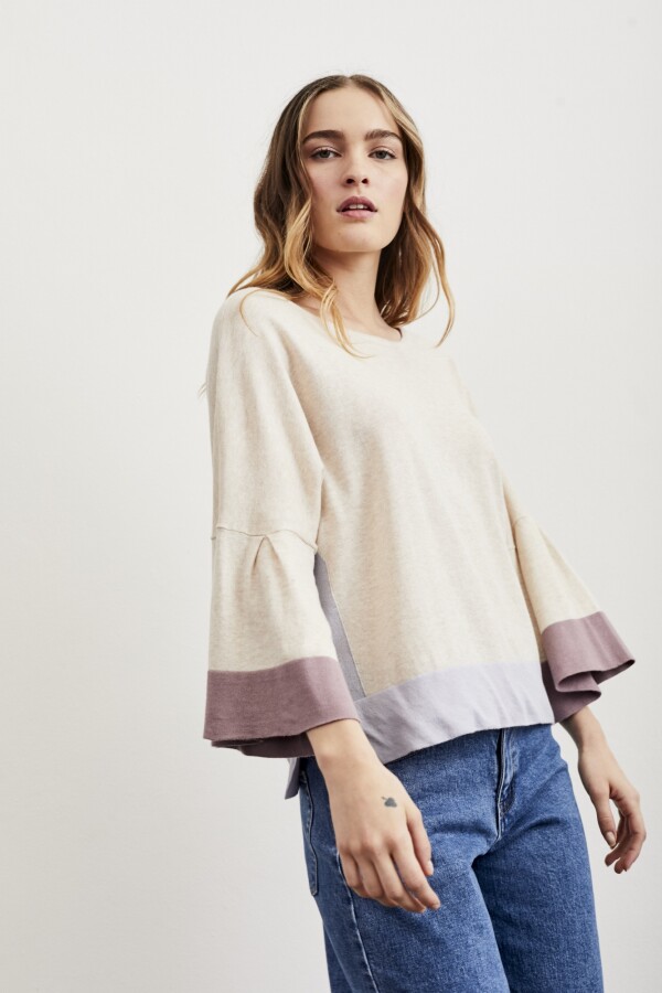 Sweater Manga Volados Beige Melange