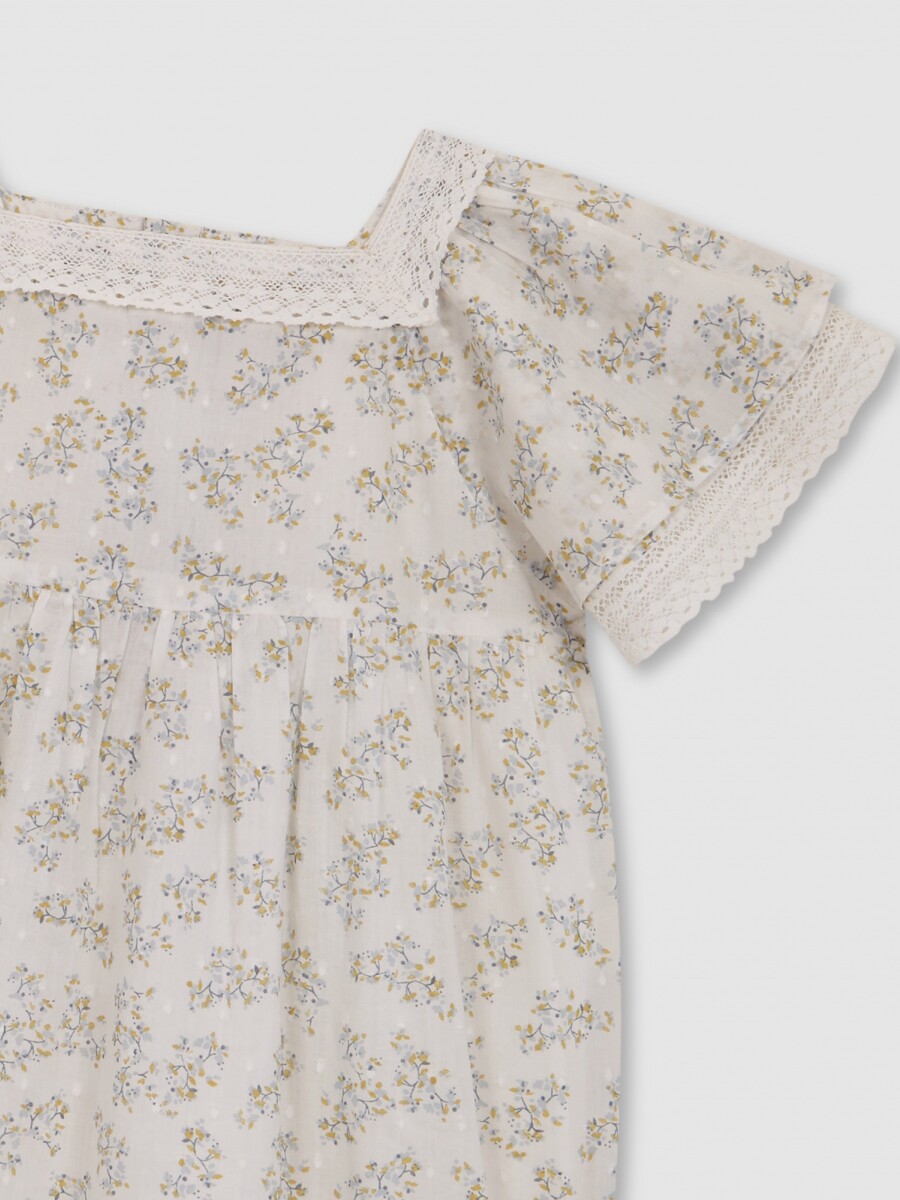 Vestido De Plumeti Estampado Blanco Roto