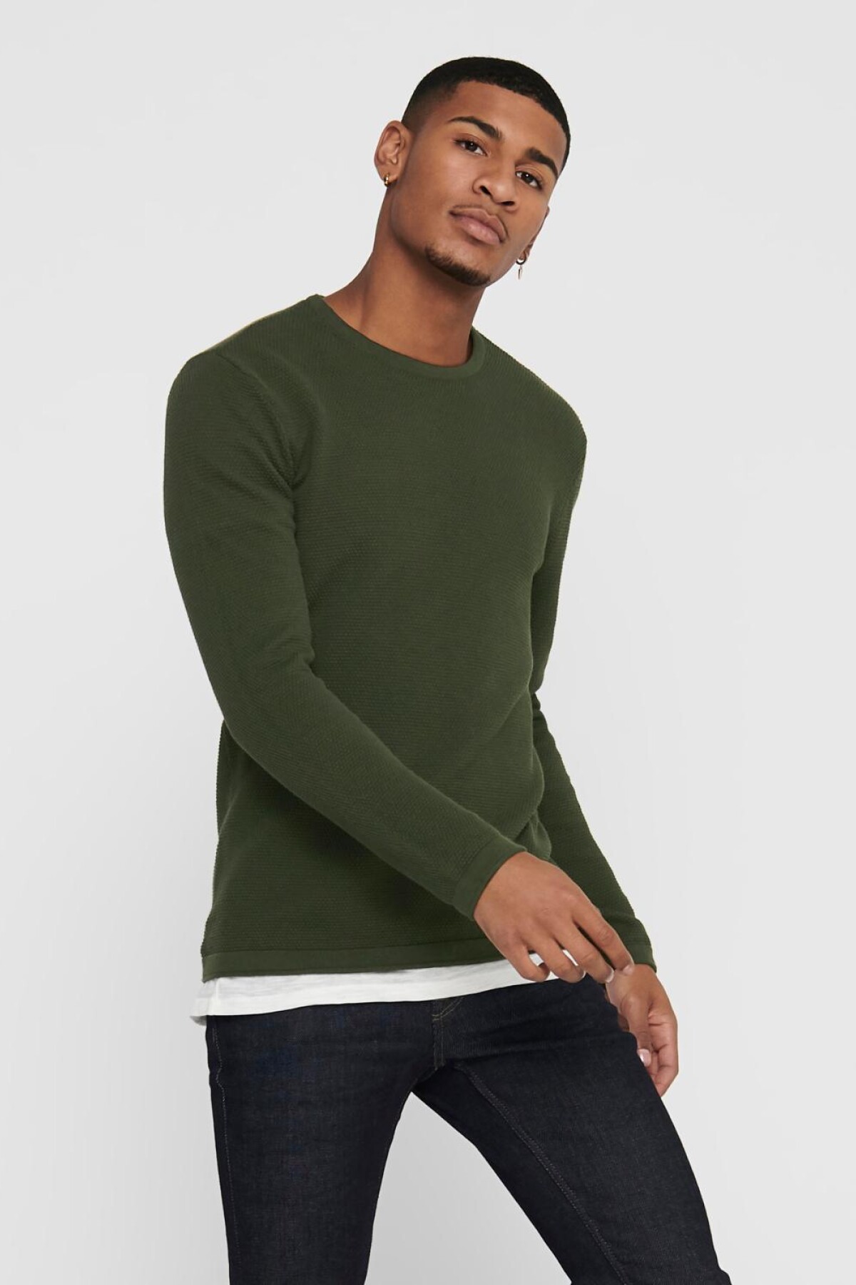 Sweater Tejido Con Textura Olive Night