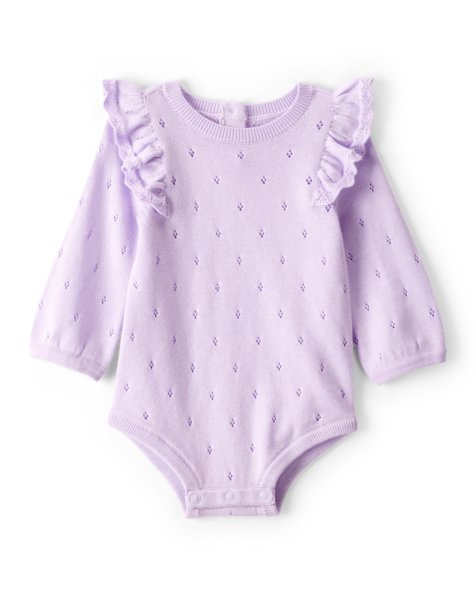 Body de algodón calado, manga con volados Sin color