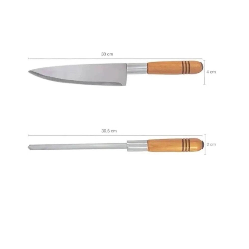 Set Asador de Cuchillo y Chaira con Mango de Madera – 2 Piezas SET ASADOR CUCH + CHAIRA MANGO MADERA