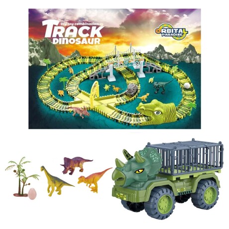 Set Pista Carreras Encastrable Dino 220P + Camión Dinosaurio Verde