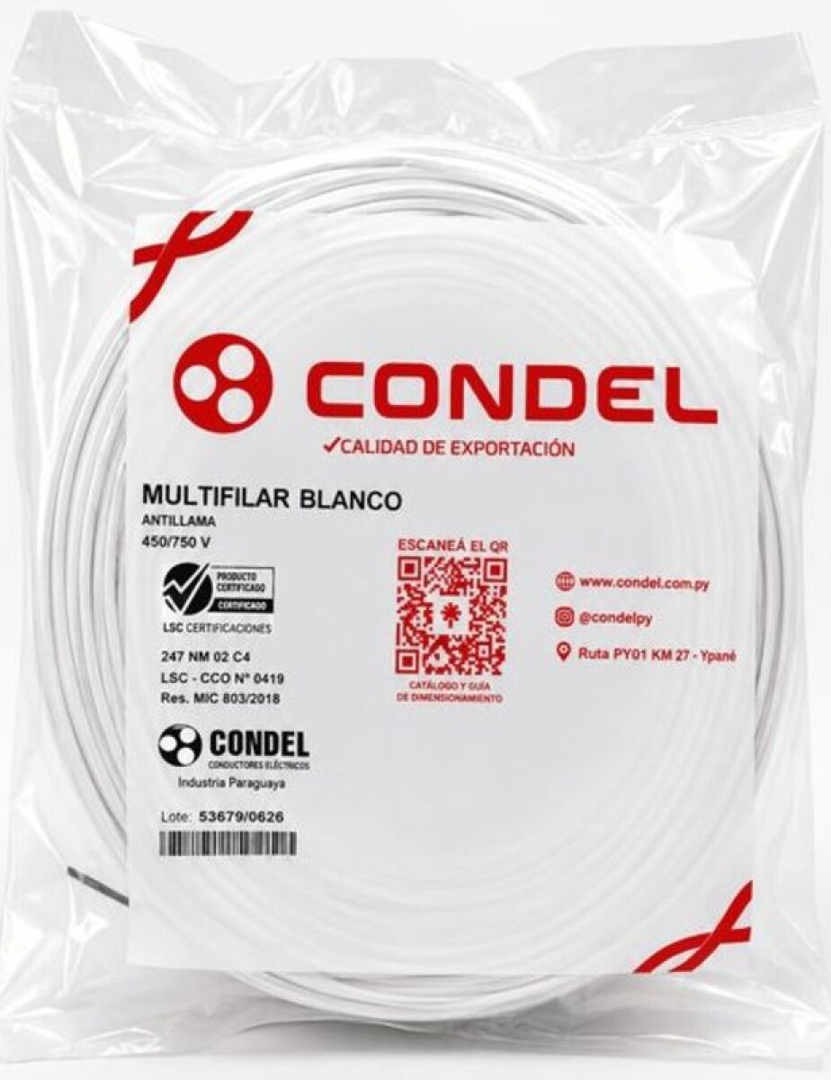 CABLE MULTIFILAR 4,00MM2 BLANCO CONDEL 