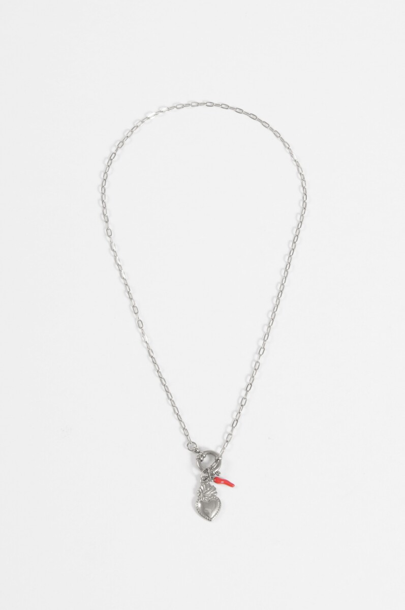 Collar acero dijes - plateado 