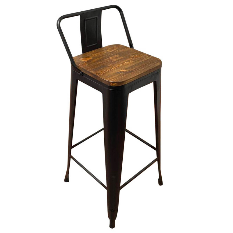 Set X4 Banquetas Tolix con respaldo y asiento con madera NEGRO MATE