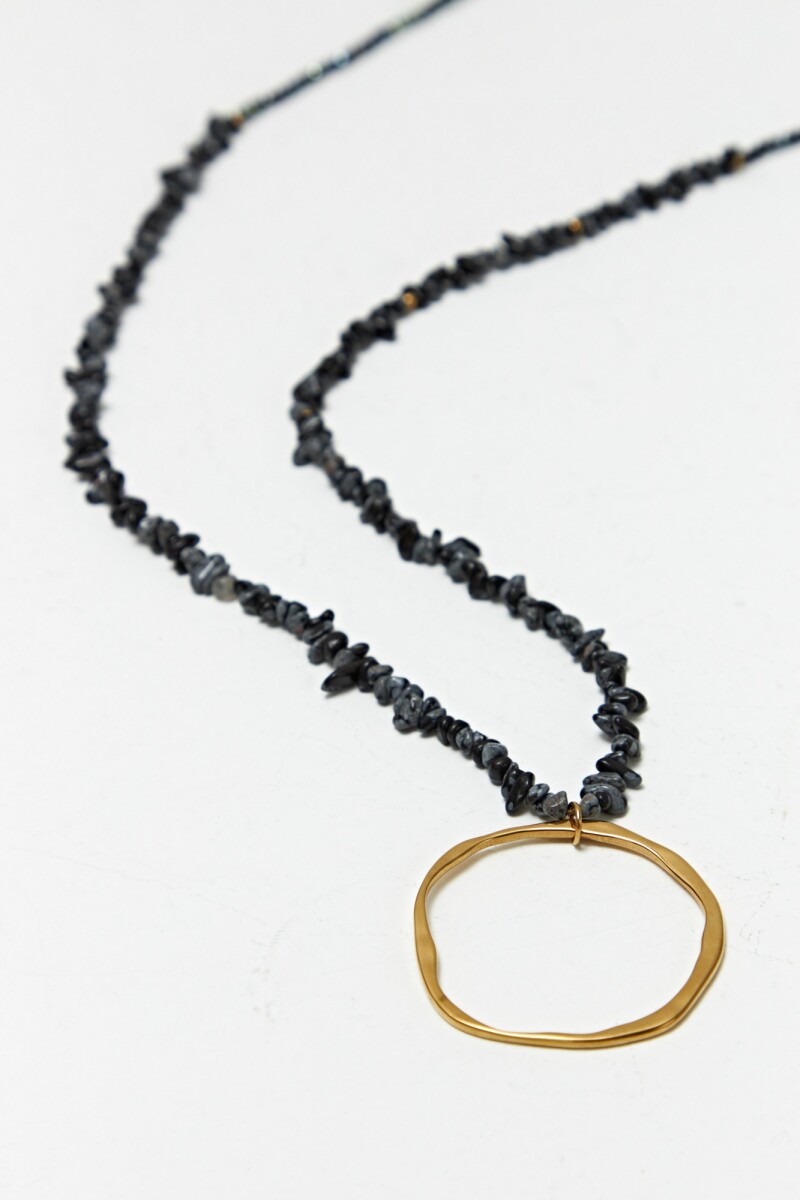 Collar piedras naturales y dije acero irregular dorado