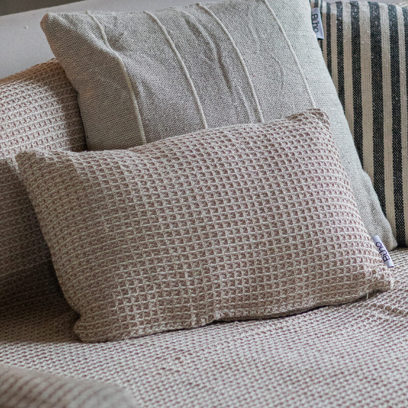 Funda de almohadón algodón 30x50cm Beige Waffle