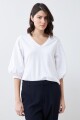 Remera escote en V con mangas balloon blanco