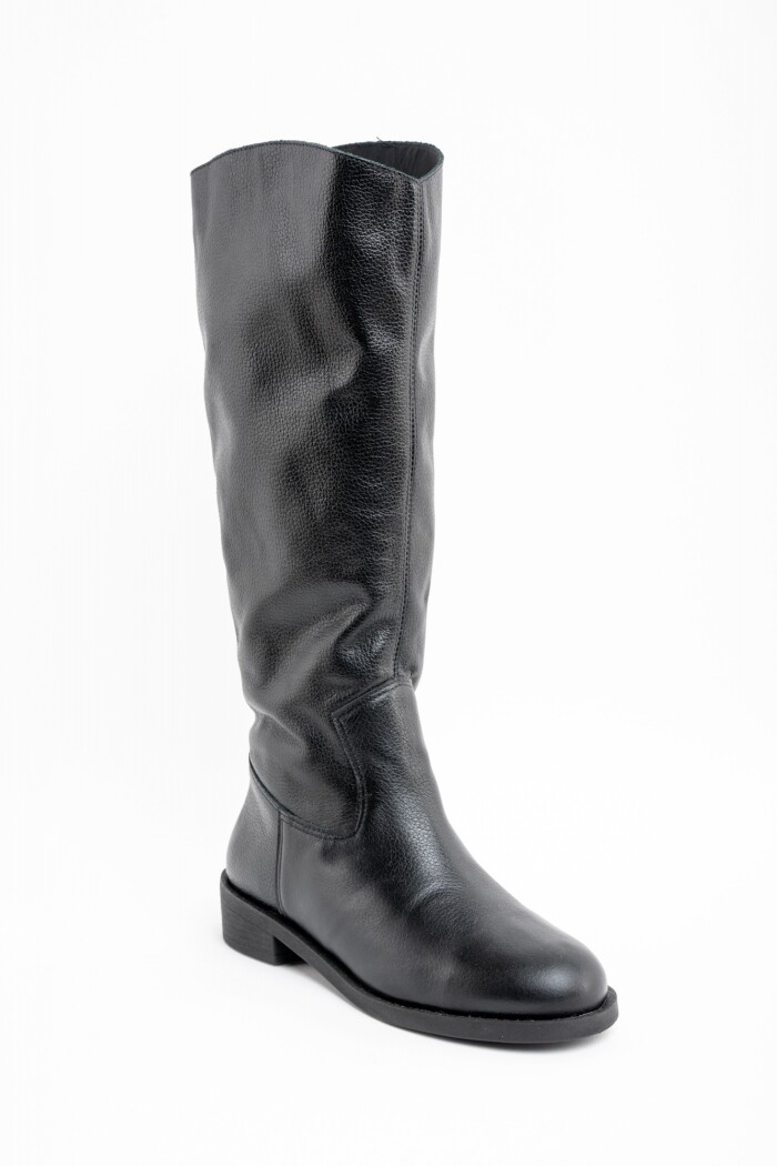 Bota Caña Alta Cuero Negro