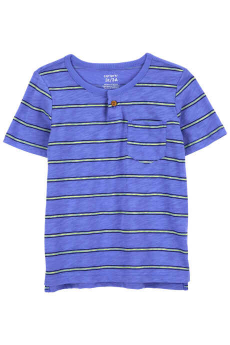 Remera henley de algodón, manga corta diseño a rayas Remera henley de algodón, manga corta diseño a rayas