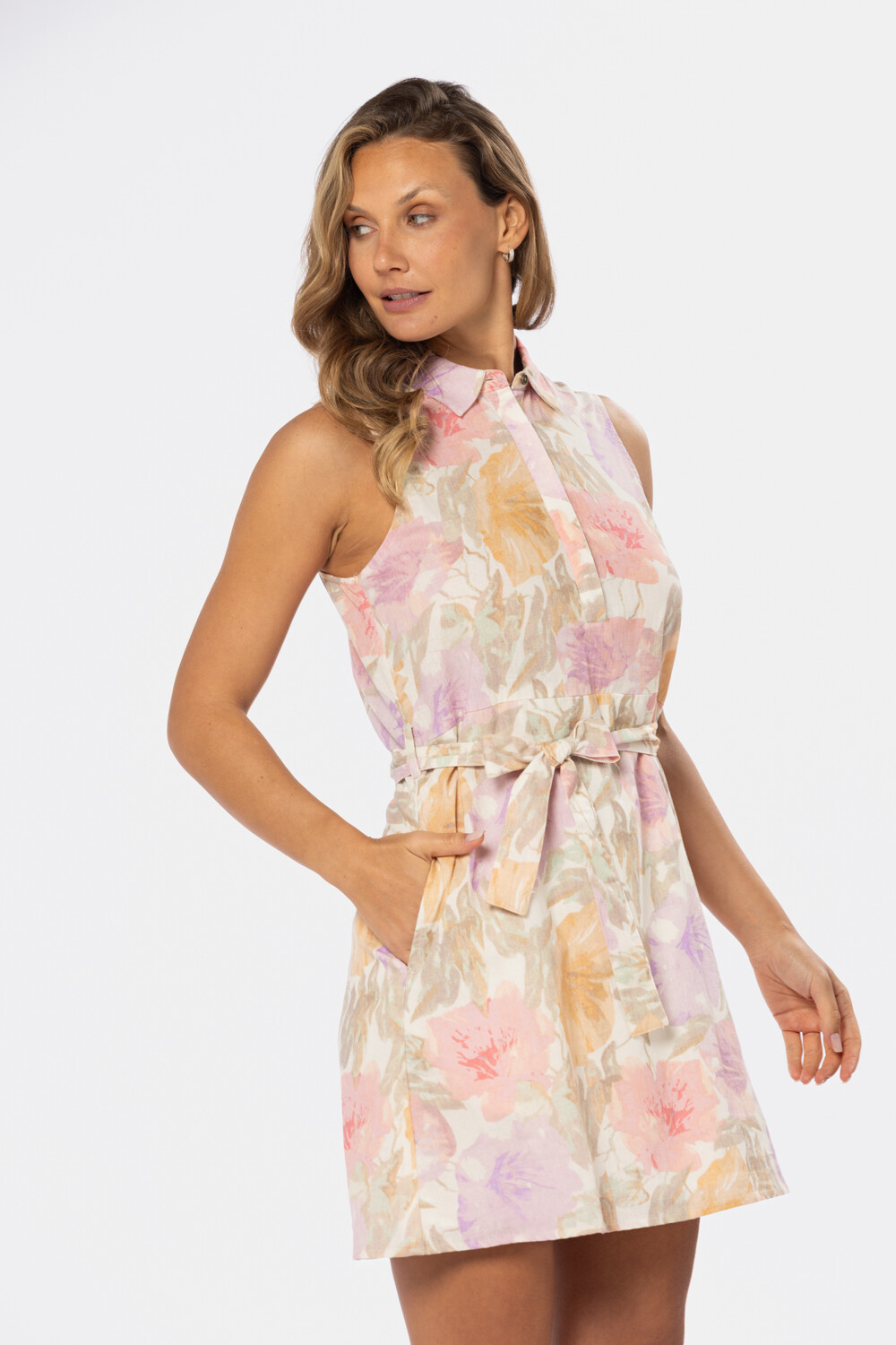 VESTIDO DE LINO ESTAMPADO Rosa