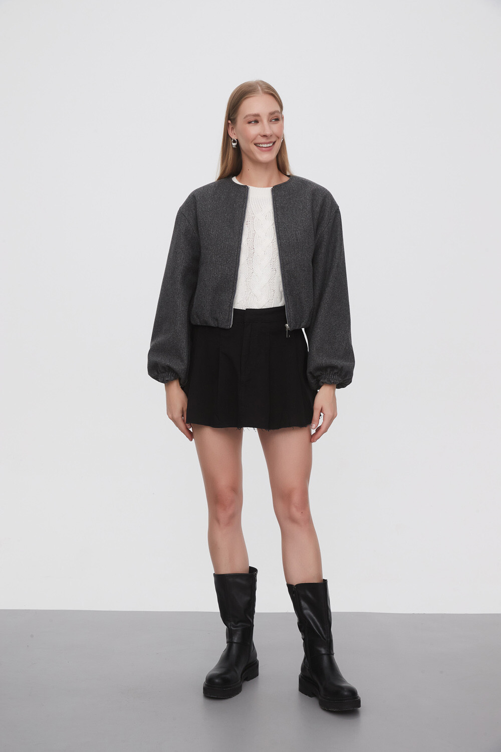 Campera Terry Gris Melange Oscuro