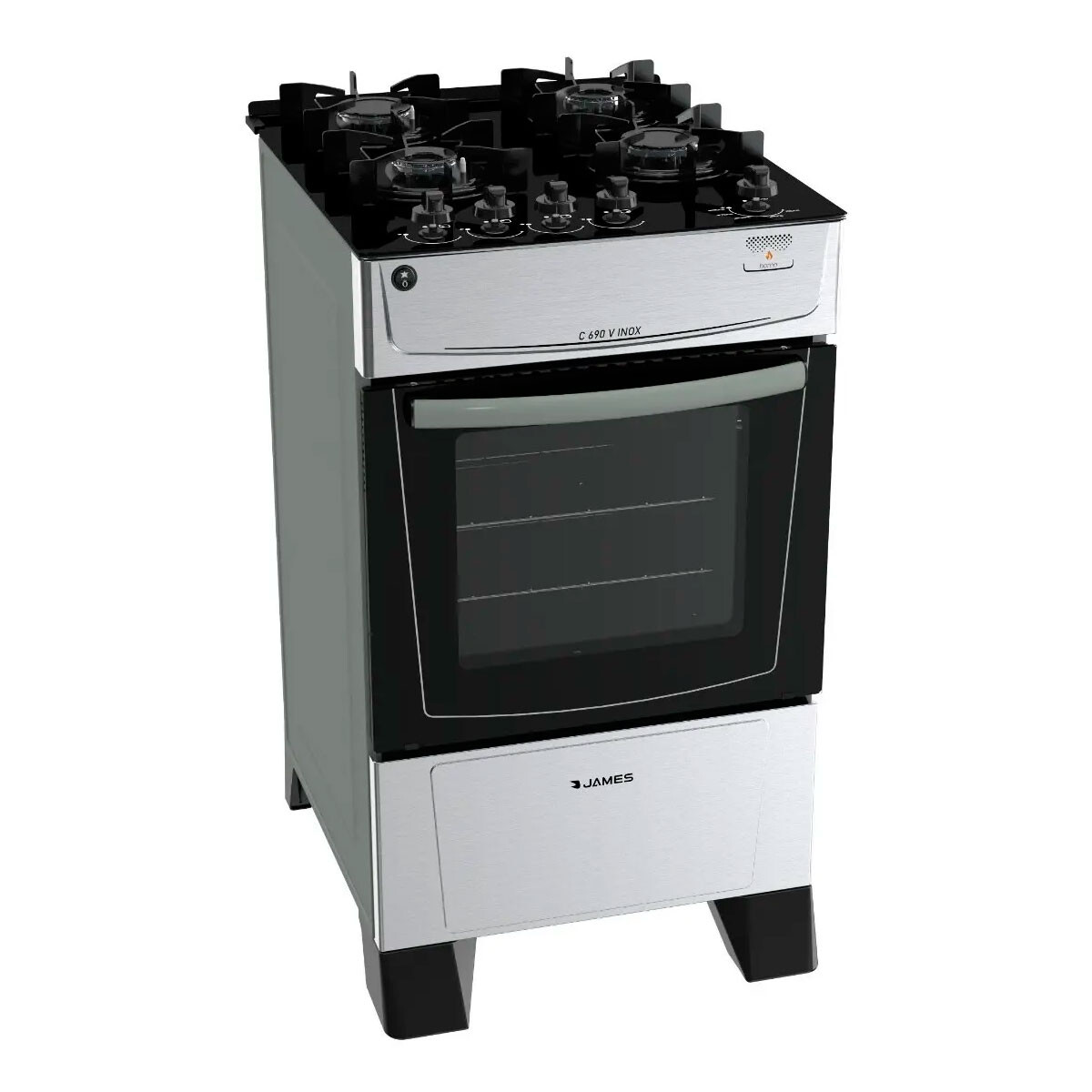 COCINA JAMES C 690 V - INOX. -4 H Mesada Vidrio 