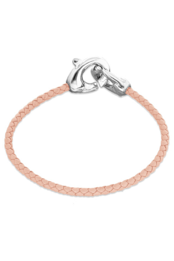 PULSERA DE CUERO ROSA CON MOSQUETÓN ENTRELAZADO BAÑADO EN PLATA Pulsera
