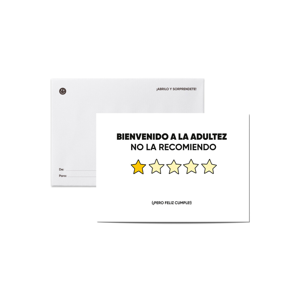 Tarjeta smile con sobre Bienvenida a la adultez 