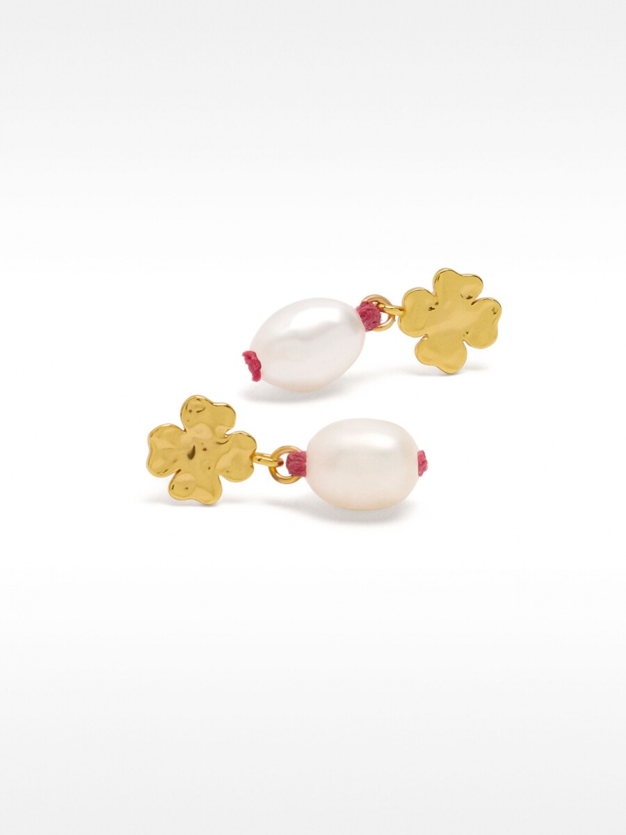 Pendientes De Trébol Con Perla De Agua Dulce - Plata De Ley 925 rojo