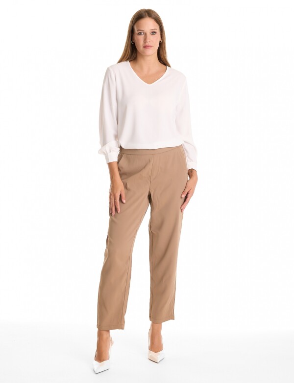 Pantalon Relaxed Fit & Cintura Elástica Posterior TOSTADO