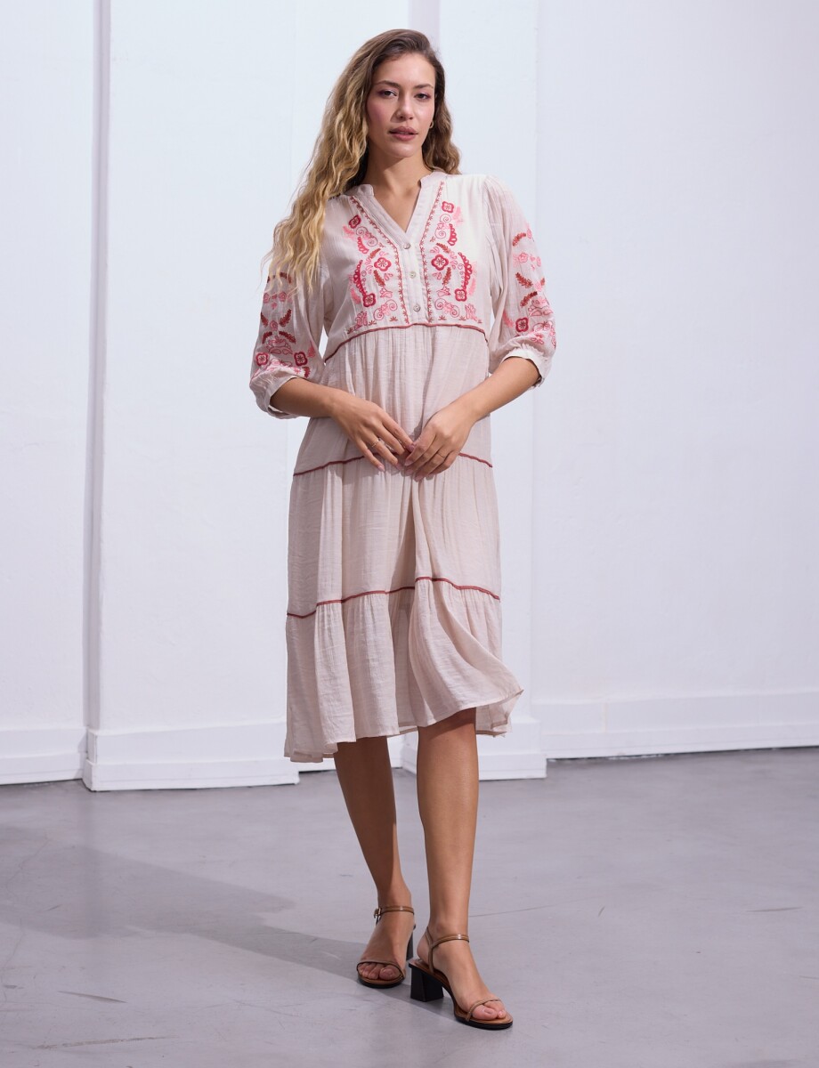 Vestido Det Bordado - Beige/multi 