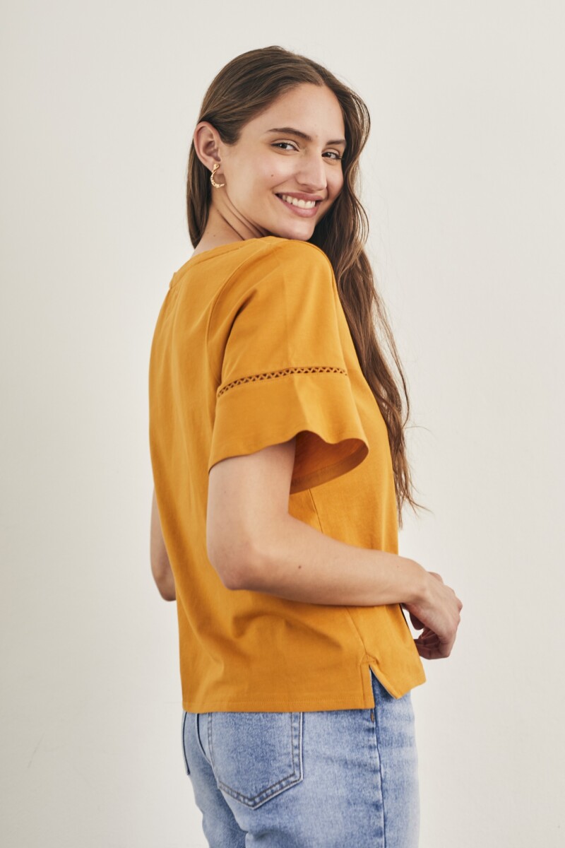 Remera Manga Volado Algodon Peinado Oro
