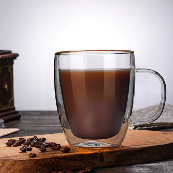 4 Tazas De Vidrio Doble Pared Aislamiento C/ Asa 350ml 4 Tazas De Vidrio Doble Pared Aislamiento C/ Asa 350ml