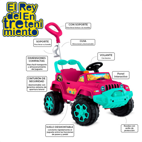 Auto Jeep Buggy Con Guia Y Pedales + Bocina y Soporte Rosa