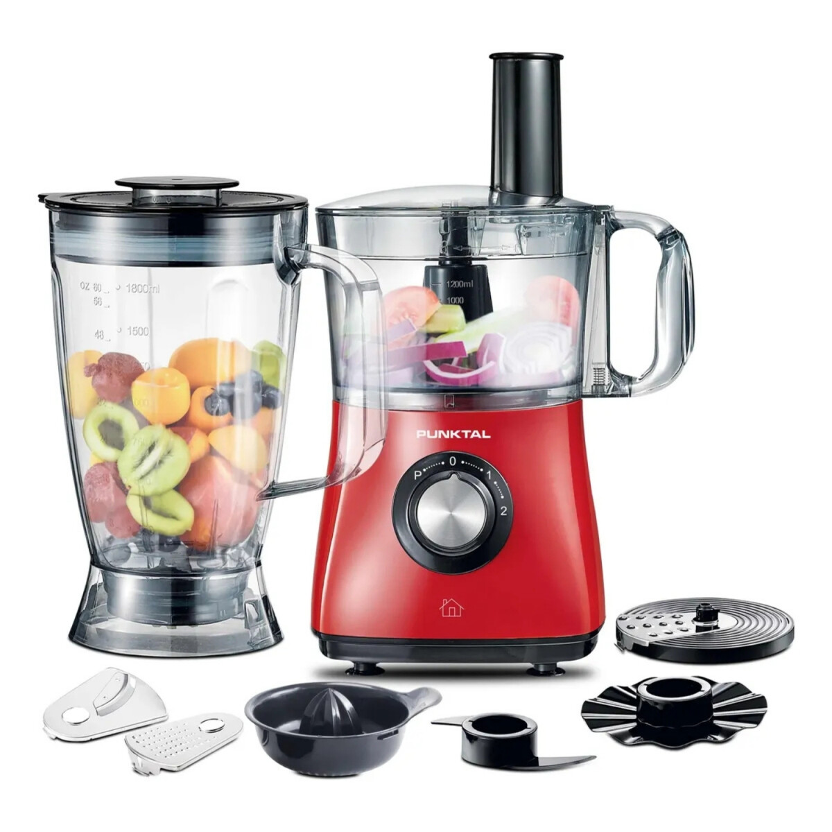 Multi Procesadora Punktal 8 En 1 + Vaso licuador 800w - Rojo 