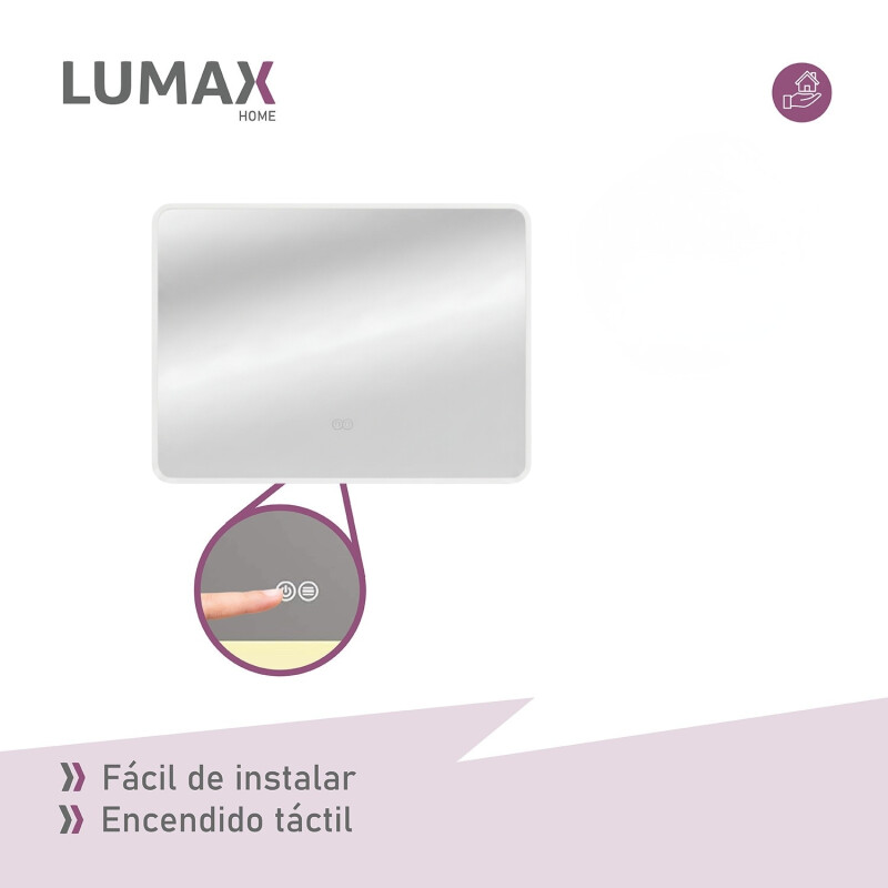 Espejo Horizontal Lumax Suleban c/marco y luz 90x70cm Blanco