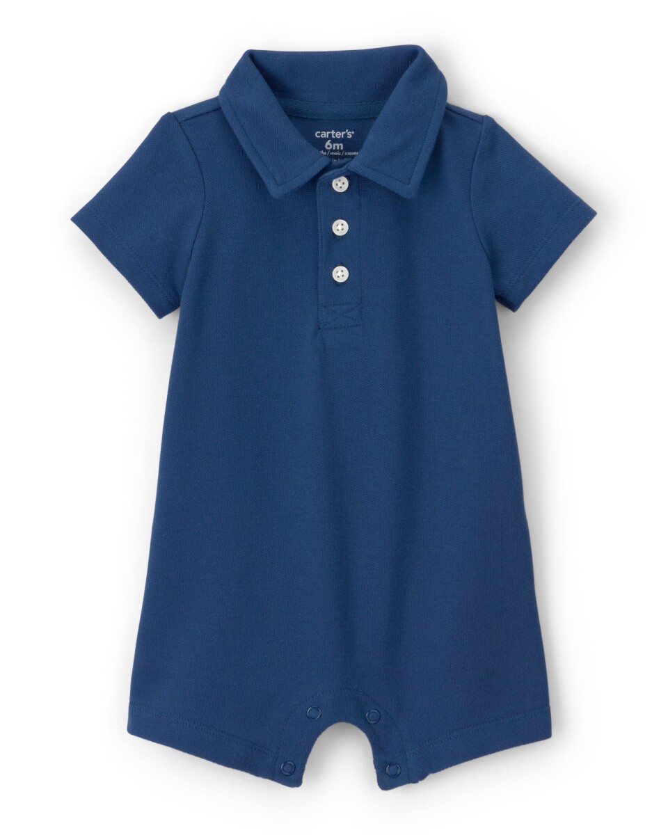 Monito polo corto de piqué, azul marino 