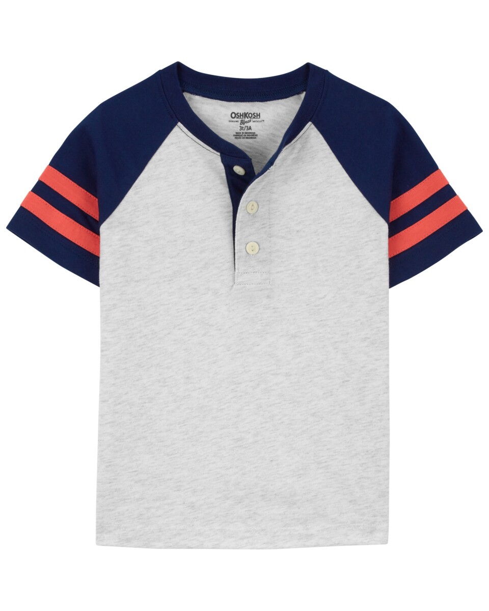 Remera henley de algodón, manga corta diseño colorblock 