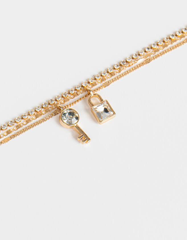 Collares Cortos Con strass Collar Corto Multicadena - Dorado