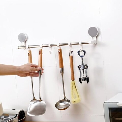 Soporte Blanco c/6 perchitas c/sopapa p/baño 49x8x10cm Soporte Blanco C/6 Perchitas C/sopapa P/baño 49x8x10cm