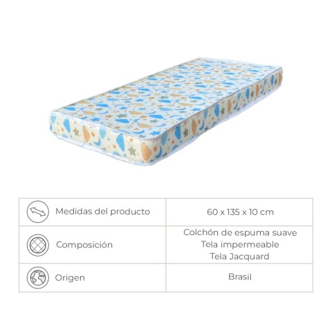 Colchón Cuna Bebe Tela Impermeable con Motivos Unisex Amarillo y Azul Colchón Cuna Bebe Tela Impermeable con Motivos Unisex Amarillo y Azul