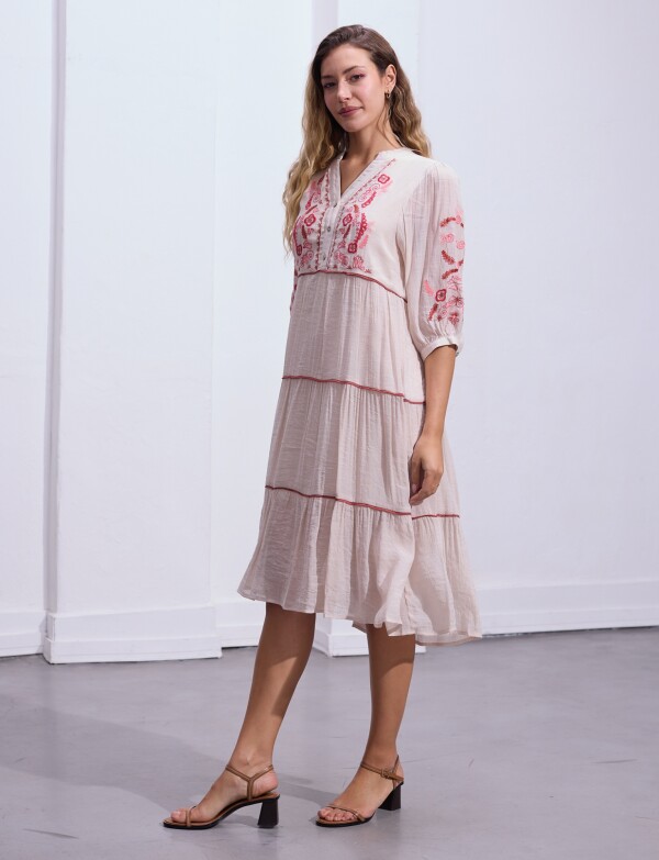 Vestido Det Bordado BEIGE/MULTI