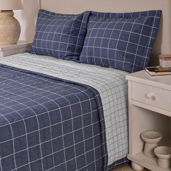 Cubrecama Bea Cuadros Azules Twin