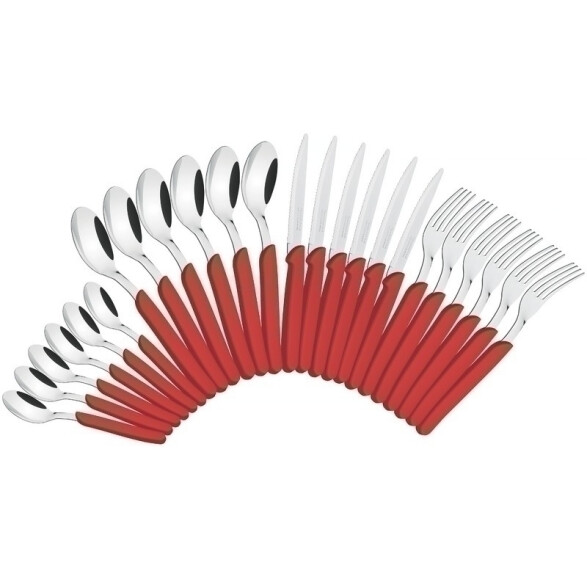 Juego de cubiertos color rojo, modelo CARMEL, 24 piezas -TRAMONTINA TN7681