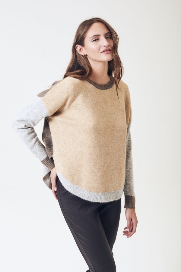 Sweater Color Block Beige Melange